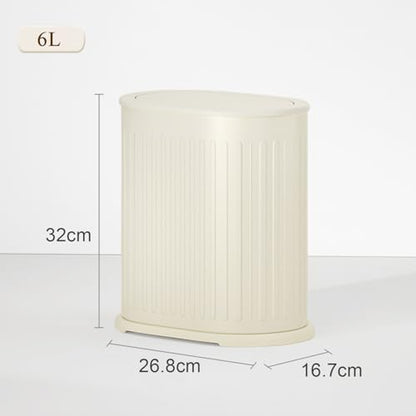 1.6 Gallon Trash Can with Lid, Small Bathroom Trash Can Wastebasket, Slim Garbage Can with Inner Bucket, Press Top Lid Garbage Container Bin for Kitchen, Home, Office, Bedroom, Living Room - color: Cream White