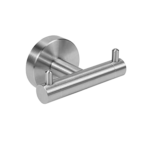 Double Towel Hook for Bathroom 2 Pack Stainless Steel Robe Coat Hook | Heavy Duty Wall Mounted Towel Hook Space Saving Cabinet Closet Door Sponges Holder for Bedroom Kitchen Garage, Brushed Finish