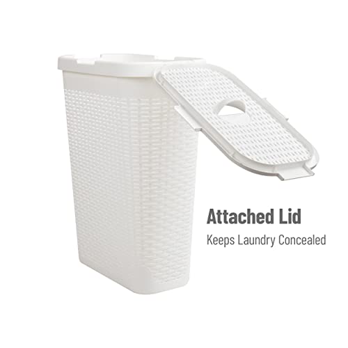 Mind Reader Slim Laundry Hamper with Lid, 40L Clothes Basket, Narrow Tapered Design with Ventilated Cutout Pattern, Plastic, White - color: White, size: Single