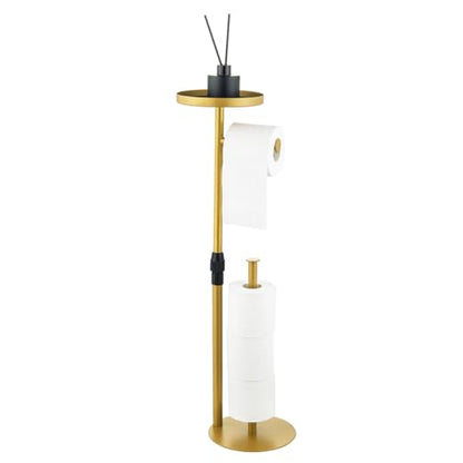 Toilet Paper Holder Stand, Bright Gold, for Bathroom Floor Standing, Adjustable Height and Heavy Paper Holder Stores 4 Reserve Rolls - color: Bright Gold