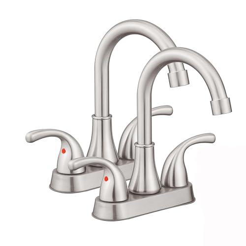 Brushed Nickel Bathroom Sink Faucet 4 Inch Faucet 2 Handle with Pop-up Drain Stopper and Supply Hoses(Set of 2) - color: Brushed Nickel-set of 2