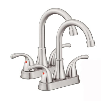 Brushed Nickel Bathroom Sink Faucet 4 Inch Faucet 2 Handle with Pop-up Drain Stopper and Supply Hoses(Set of 2) - color: Brushed Nickel-set of 2