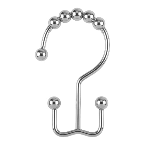 Bath Bliss 12pc Rolling Double Shower Curtain Hooks Chrome Color | Smooth Glide Rings | Anti-Drop Bathroom Rod Hangers - color: Chrome