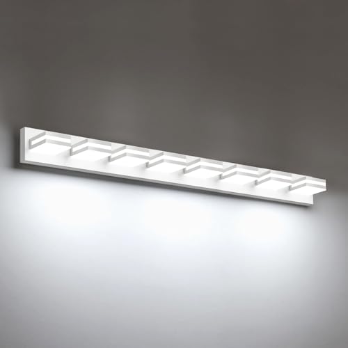 IZORRO LED Modern Bathroom Lights Fixtures(8-Light,Dimmable,360°Rotate),Matte White Acrylic Wall Lighting,Vanity Lights for Bathroom Over Mirror - 6000k 48In （No Assembly Required） - color: White, size: 8 - Light