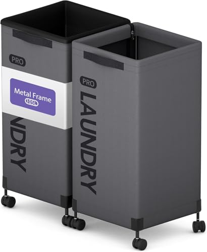 Caroeas Next-Gen 105L Matel Frame Laundry Basket with wheels, Clothes Hamper For Laundry Room (105L,Grey,2Pack) - color: Grey - 2 Pack