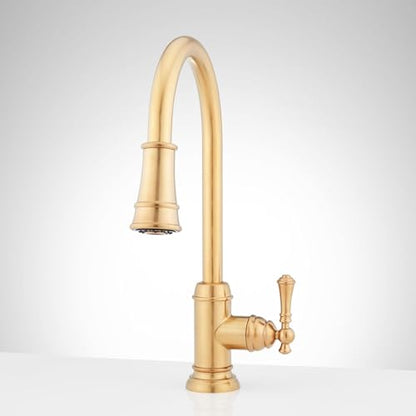 Signature Hardware Amberley 1.8 GPM Single Hole Pull Down Kitchen Faucet - color: Brushed Gold
