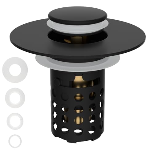 Universal Bathroom Sink Drain Strainer Hair Catcher, Matte Black | Upgraded with Removable Stainless Steel Filter Basket, 3 in 1 Pop Up Sink Stopper for 1.1''~2.36'' Sink Basin Hole - color: Matte Black Finish