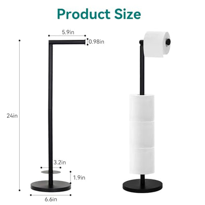 Toilet Paper Holder Stand - Free Standing Toilet Paper Roll Holder for 4 Rolls with Anti-Slip Base Bathroom Organizers and Storage,Black