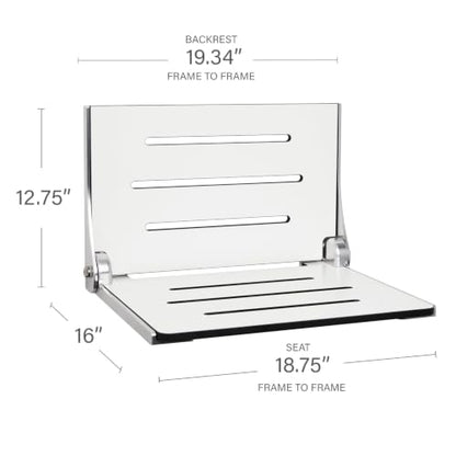 Seachrome Lift-Assist High Back Silhouette Folding Wall Mount Shower Bench, White Seat with Silver Frame - color: White Seat With Silver Frame