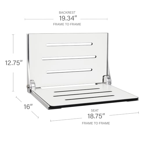 Seachrome Lift-Assist High Back Silhouette Folding Wall Mount Shower Bench, White Seat with Silver Frame - color: White Seat With Silver Frame