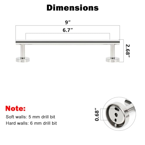 NearMoon Bath Towel Bar, Thicken Stainless Steel Shower Towel Rack Holder Wall Mounted for Bathroom, 9-lnch Overall Length-7-lnch Usable Hanging Space (1 Pack, Chrome Finish) - color: Chrome Finish, size: 9 Inch