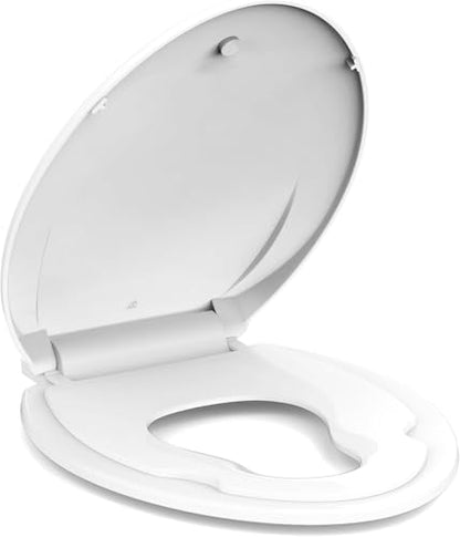17" Round Toilet Seat With Built-In Toddler Seat - Easy Potty Training, Slow Close Feature, Easy Install & Clean, Perfect for Adults & Kids(White) - color: White, size: Round with Toddler Seat