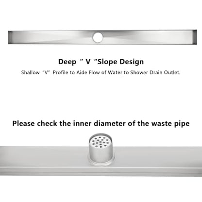 24 Inch Tile Insert Linear Shower Drain with Leveling Feet and Rubber Gasket 2" Outlet Plastic ABS Flange and Hair Strainer - Removable Brushed SS304 Grate - Fit 2" or 3" Pipe