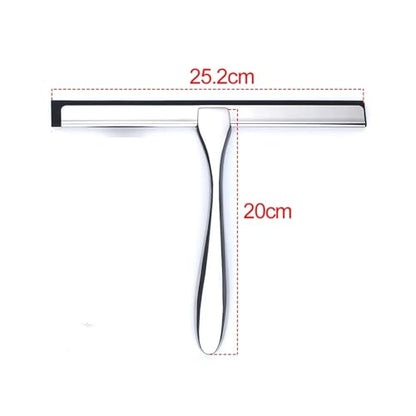 Stainless Steel Shower Squeegee, Silicone Rubber Glass Wiper | With hook, 25.5 x 18 cm, silver or black, for windows, mirrors, shower walls, car glass(10sliver-1hook) - color: 10sliver-1hook