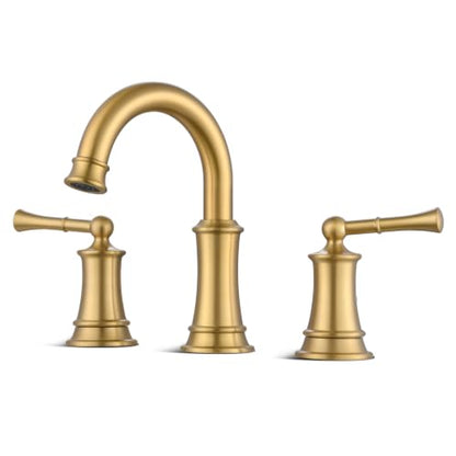 Gold Bathroom Faucet,Bathroom Faucet 3 Hole,Bathroom Sink Faucet | Brass Bathroom Faucet,Brushed Gold Bathroom Faucet 8 Inch With Pop-Up Drain And 2 Supply Hoses For Vanity Lavatory - color: Gold
