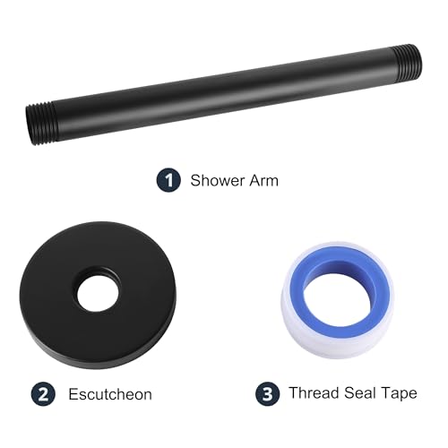 Ceiling Mount Shower Arm with Flange, 8 Inch Round Straight Extension Arm Pipe Replacement for Rain Shower Head & High Pressure, Stainless Steel, Matte Black - color: Round Matte Black 8 Inch
