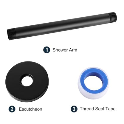 Ceiling Mount Shower Arm with Flange, 8 Inch Round Straight Extension Arm Pipe Replacement for Rain Shower Head & High Pressure, Stainless Steel, Matte Black - color: Round Matte Black 8 Inch