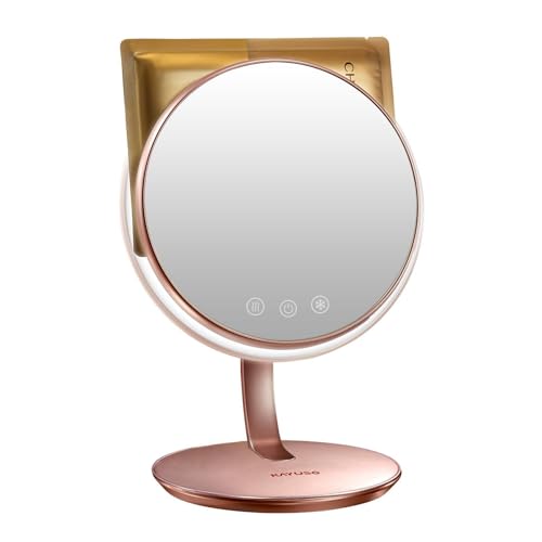 3-in-1 Heated & Cooled Face Mask Makeup Mirror | Rechargeable Vanity Mirror with 3 Colors, Rotatable 7" Desk LED Mirror Pink, Birthday Gifts for Women Mom Wife Girlfriend - color: B-pink