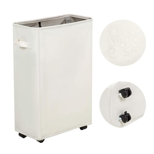 Slim Laundry Hamper with Wheels, 52L Skinny Hamper, 22" Beige | Small Laundry Basket for clothes, Standable Corner Rolling Hampers for Bedroom, Dorm and Laundry Room - color: Beige (With Wheels)