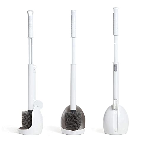 ELYPRO Toilet Brush with Holder – Drip-Free Hygienic Bathroom Scrubber with No-Drip Caddy, Built-in Spout, Fast-Drying Ventilated Design, Compact Toilet Cleaner for RV, Boat, Home – White