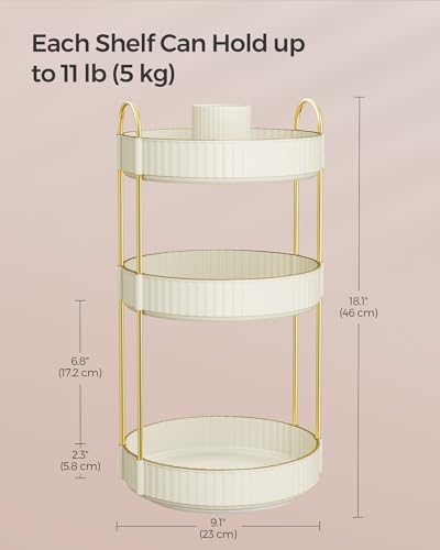 SONGMICS Makeup Organizer, 3-Tier Countertop, Customizable, Cloud White | Customizable skincare organizer countertop, round rotating, toiletries vanity organizer, lazy susan, gift UJKA011W01 - color: Cloud White, style: Round