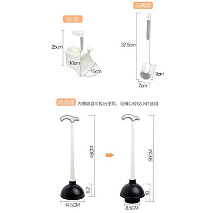 2 in 1 Heavy Duty Toilet Plunger Set with Holder Stand Base, Toilet Plunger and Brush, Bowl Brush and Plunger Combo for Bathroom Cleaning