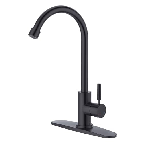 CREA Matte Black Faucet for Kitchen Bar Outdoor Sink 1 Hole 3Holes(with Deck Plate)，High Arc 360°Swivle Single Handle Tap Brushed 304 Stainless Steel - color: Black, style: Mixed water pipe