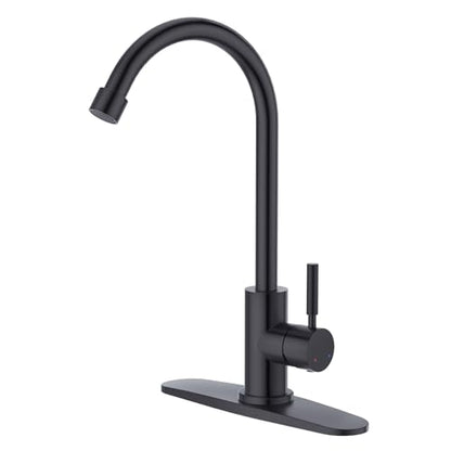 CREA Matte Black Faucet for Kitchen Bar Outdoor Sink 1 Hole 3Holes(with Deck Plate)，High Arc 360°Swivle Single Handle Tap Brushed 304 Stainless Steel - color: Black, style: Mixed water pipe