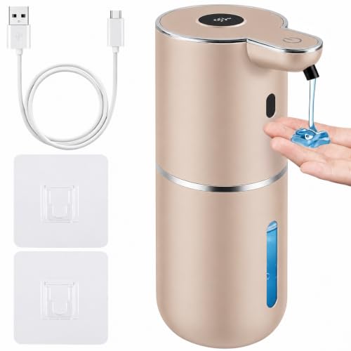 Automatic Soap Dispenser, Hand Soap Dispenser 12.8oz/380ml Smart Rechargeable, Liquid Soap Dispensers with 6-Level Touchless, Wall Mounted or Countertop Dish Soap Dispensing for Bathroom & Kitchen - color: Gold