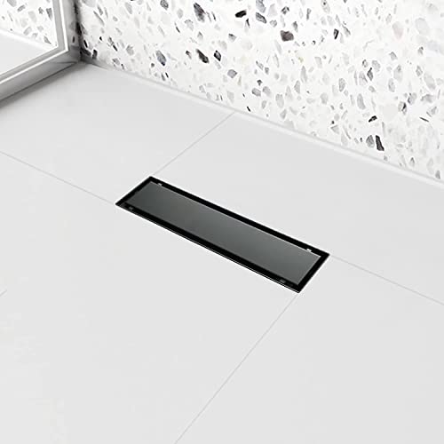 12" Linear Shower Drain Brushed Matte Black with Tile Insert Grate | AISI 304 Stainless Steel Fast Drainage Rectangle Hidden Shower Trench,Detachable Hair Catcher Easy to install,Leveling Feet - color: Matte Black, size: 12 Inch (No Base)