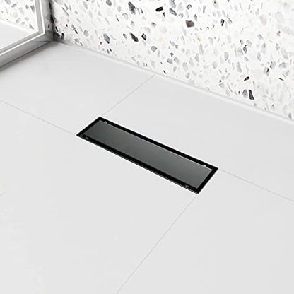 12" Linear Shower Drain Brushed Matte Black with Tile Insert Grate | AISI 304 Stainless Steel Fast Drainage Rectangle Hidden Shower Trench,Detachable Hair Catcher Easy to install,Leveling Feet - color: Matte Black, size: 12 Inch (No Base)