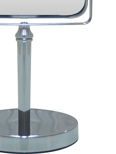 Free Standing Double Sided Tabletop Makeup Metal Vanity Mirror 1X and 3X Magnification, Square, Swivel Mirror for Desk, Bedroom, Bathroom Chrome Finish