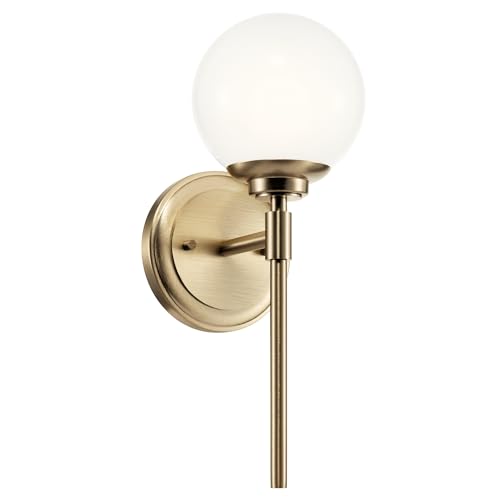 Kichler Benno 1-Light Wall Sconce, Modern Light with Opal Glass in Champagne Bronze, for Bathroom, Powder Room, Kitchen, Bedroom, or Hallway (13.75" x 5.25"), 55170CPZ - color: Champagne Bronze, size: 13.75"