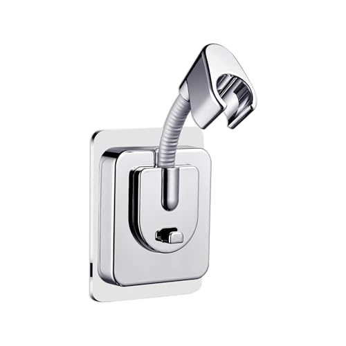 Shower Head Holder Wall Mount, 360° Adjustable Handheld, No-Drill Strong Adhesive Wand Bracket, Waterproof, Fits Handles up to 0.83 in (2.1 cm), Bathroom Accessories, Chrome Finish