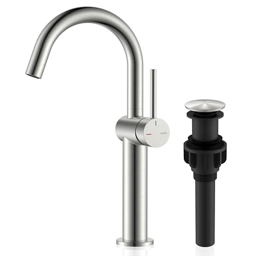Brushed Nickel Vessel Sink Faucet Single Handle, Tall Bathroom Faucet | Vessel Bowl Faucet with Pop Up Drain & Supply Lines, Lead-Free cUPC & NSF Certified, 1 Hole Faucet for Vanity RV Restroom - color: Brushed Nickel, size: Tall