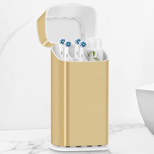 GFWARE Gold Electric Toothbrush Holder with Cover, Ventilated & Drainage | Detachable 5 Slots Bathroom Organizer for Toothbrush & Toothpaste, Waterproof & Dustproof, Electric Toothbrushes Under 10 In - color: Gold, size: Toothbrush Length Less Than 10 inc