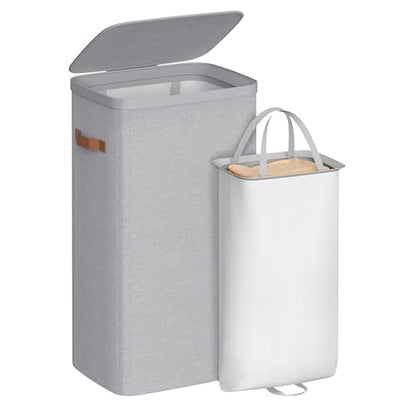 SONGMICS Laundry Basket, 26.4 Gal. Laundry Hamper, Easy Assembly, with Lid and Handles, Removable Liner, 16.5 x 12.6 x 29.5 Inches, Dove Gray ULCB811GD01 - color: Dove Gray, size: 100 L (1-Section)
