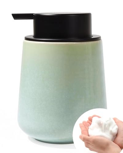 Bosilunlife 12Oz Ceramic Foam Soap Dispenser for Bathroom Kitchen Counter | Premium countertop foam pump creates delicate dense foam, stable desktop placement,Light Green - color: Green