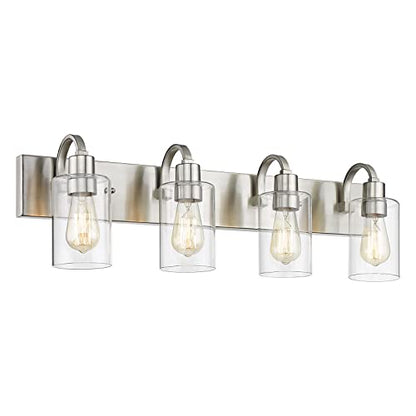 Emliviar 4-Light Vanity Light Fixture - Modern Bathroom Lighting Fixture, Brushed Nickel Finish with Clear Glass, YCE237B-4W BN - color: Brushed Nickel - Clear Glass, size: 4-Light