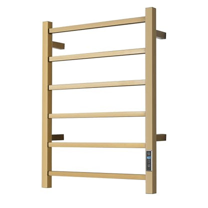 Electric Heated Towel Warmer - Wall Mounted Bathroom Towel Rack, Plug-in Design & Gold Brushed Stainless Steel 6 Bar Gold with Timer & Temperature Control - color: Square Gold With Timer, size: 6 Bar