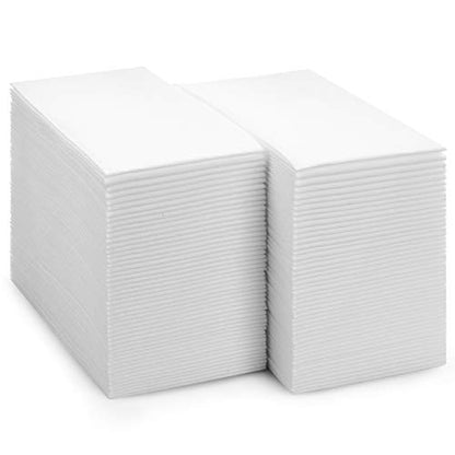 300 Pack Disposable Guest Hand Towels for Bathroom, Linen-Feel, Medium Size | Thick and Absorbent Cloth-Like Paper Napkins, Made in USA, White, 8x17 in, for Parties, Weddings, Events, Guest Bathrooms