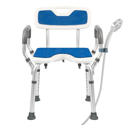 Shower Chair with Arms and Back Heavy Duty 330lbs, Shower Chair for Inside Shower, Shower Seat for Inside Shower Bathroom Chair with Cutout Seat & Cold-Proof Pads, Tools-Free Assembly - color: Blue Pad-standard