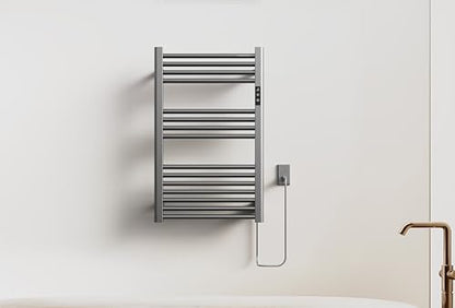 Sole&caldo Grey Carbon Steel Towel Warmer Rack with 15 Heating Strips and LED Temperature Timer Control, Freestanding or Wall Mounted Electric Towel Heater Rack