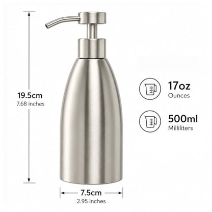 500ml Stainless Steel Foam Soap Dispenser, 17oz Refillable Brushed Nickel Hand Soap Pump Bottle for Bathroom Kitchen Sink, Rustproof Foaming Soap Dispenser for Dish Soap, Hand Wash & Lotion