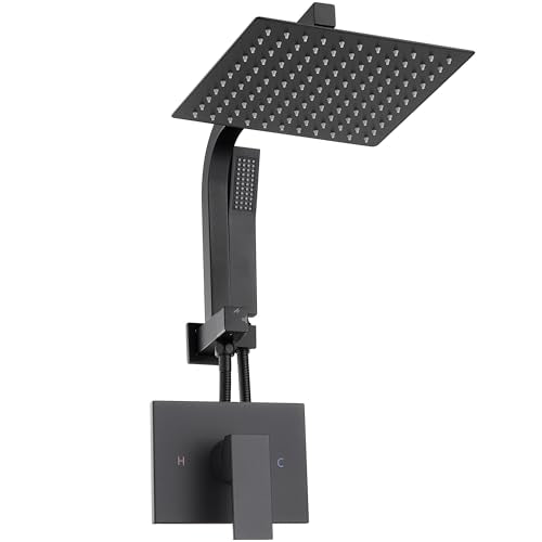 Black Shower Head and Handle Set, Shower Faucet Set with 10 Inch Rain Shower Heads with Handheld Spray Combo, Rainfall Bathroom Shower System Rain Shower Head and Handle Set - color: Matte Black