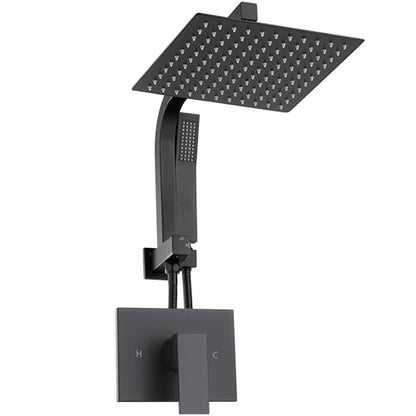 Black Shower Head and Handle Set, Shower Faucet Set with 10 Inch Rain Shower Heads with Handheld Spray Combo, Rainfall Bathroom Shower System Rain Shower Head and Handle Set - color: Matte Black