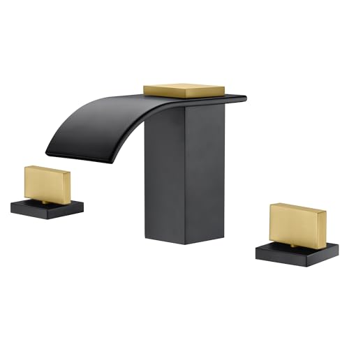 SUMERAIN 8" Widespread Bathroom Faucet 3 Hole Waterfall Basin Faucet Black and Gold Finish - color: Black and Gold