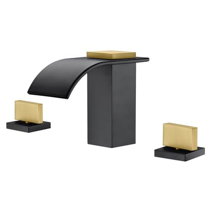 SUMERAIN 8" Widespread Bathroom Faucet 3 Hole Waterfall Basin Faucet Black and Gold Finish - color: Black and Gold