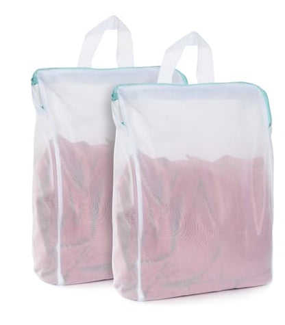 OTraki 12x16 Inch Mesh Laundry Bag 2 Pack Small Lingerie Bags with Handle and Zipper Fine Mesh Bags Delicate Washable Laundry for Home Colleage Travel Don't Drying, Melting 140-176℉, White | Fine Mesh Bags with Zipper Delicate Washable Laundry for Home Co