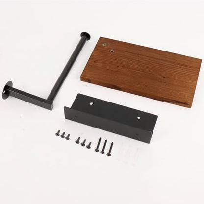 Bathroom Hand Towel Holder/Towel Ring, Premium Metal Wall Mounted Hand Towel Hanger with Wooden Shelf, Heavy Duty Kitchen Towel Holder Rustic Hand Towel Rack for Bathroom Accessories (Black)